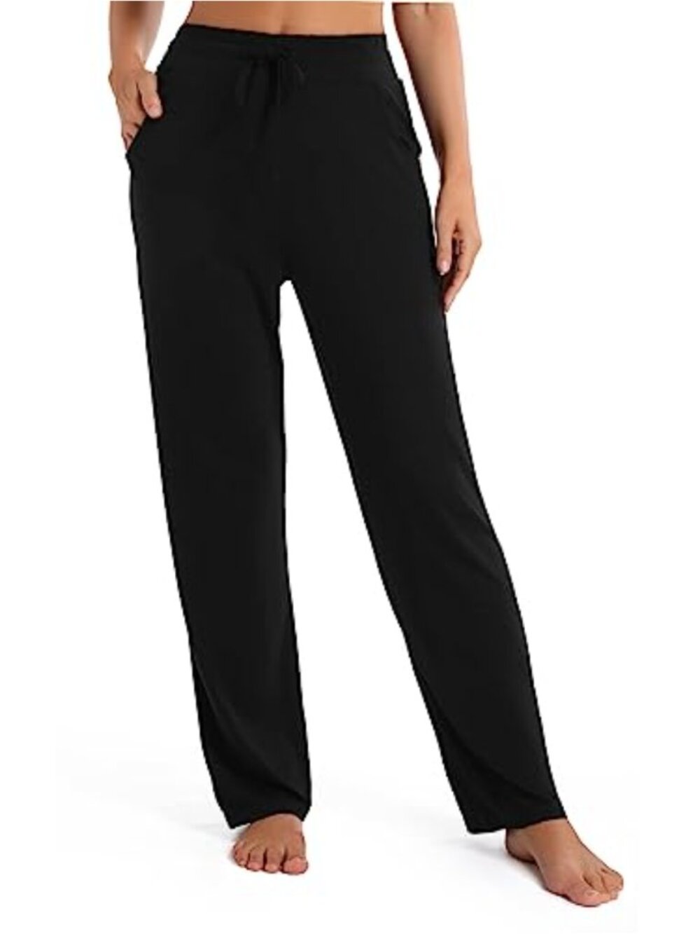 High Waist Straight Leg Pants with Pockets Drawstring Casual Trousers Yoga